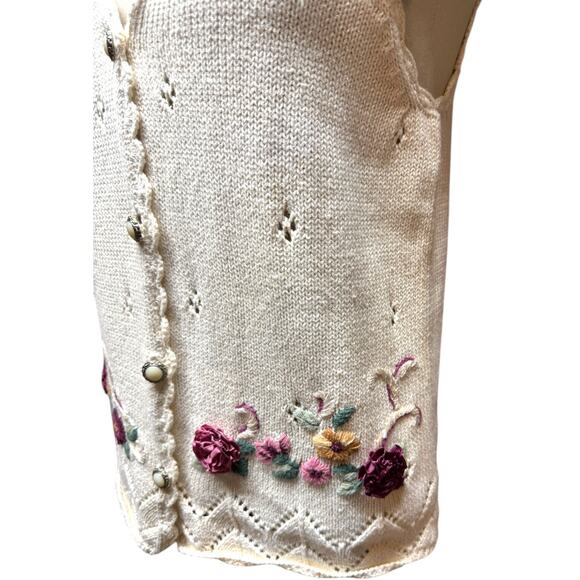 Vintage Capacity Floral Pearl Sweater Vest Off-White Petite Large - Picture 3 of 8